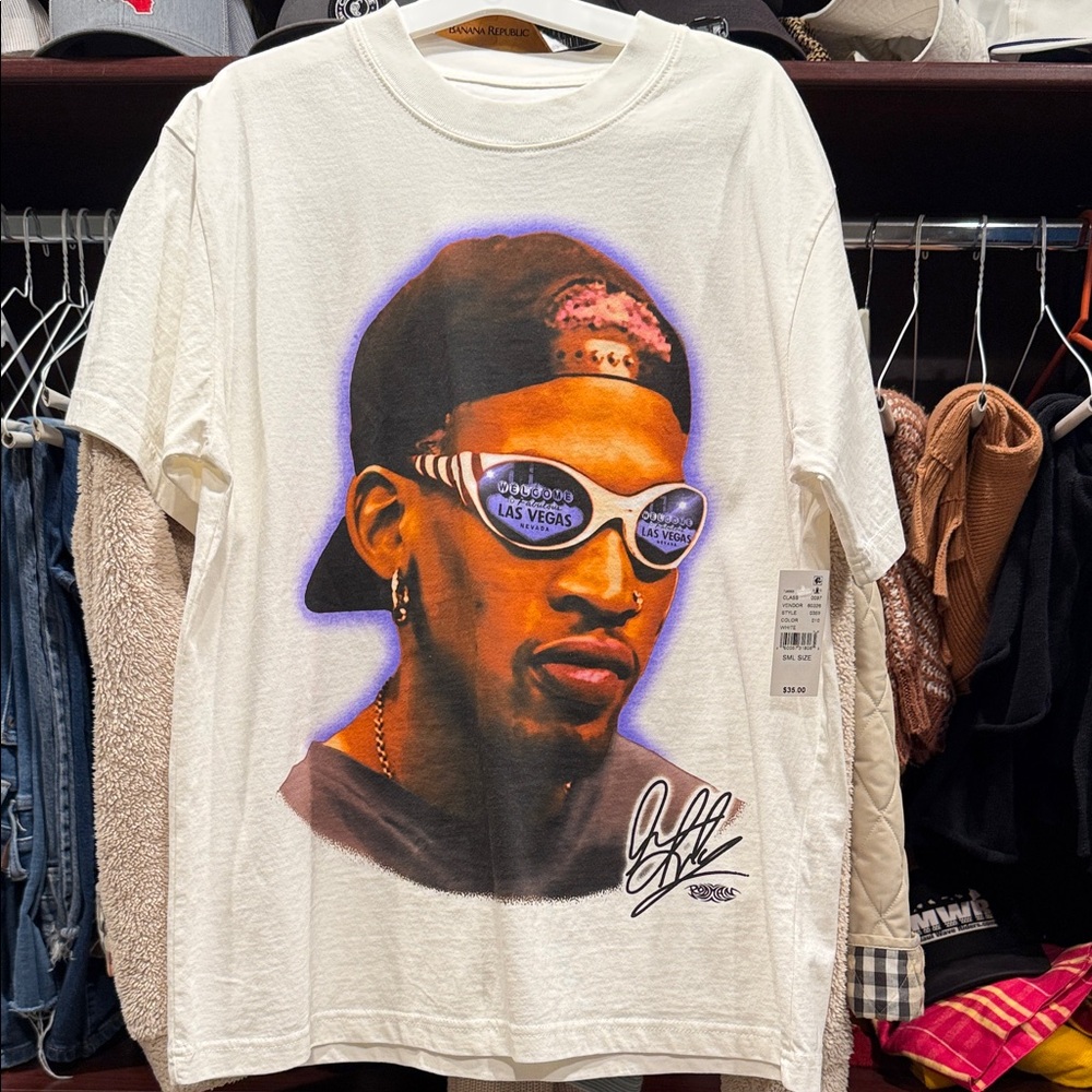 PacSun White Graphic Tee with Purple Accents